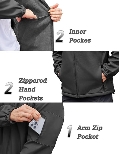 COOFANDY Men's Hooded Softshell Jacket Waterproof Fleece Lined Windbreaker Lightweight Outdoor Hiking Jacket
