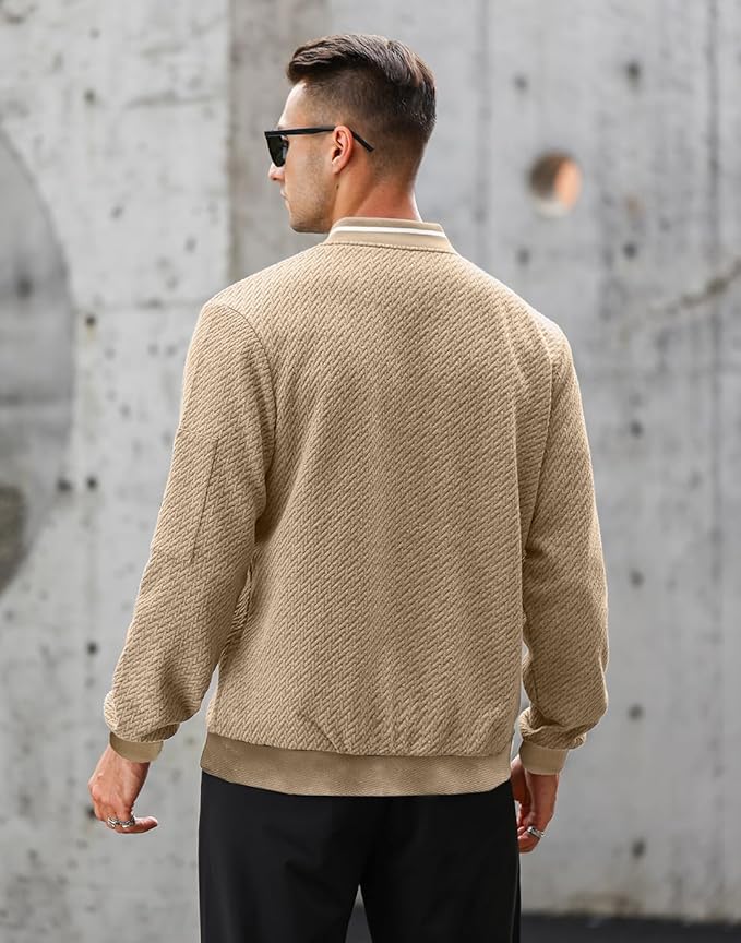 Mens Casual Jacket Loose Fit Lightweight Jacket Varsity Bomber Jacket with Zipper