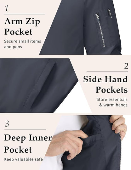 MAGCOMSEN Men's Bomber Jacket Lightweight Casual Windbreaker Spring Fall Zip Up Coat with 5 Pocket