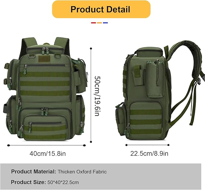 Fishing Backpack with Tackle Boxes 45L Fishing Tackle Backpack Bag Tackle Box, Outdoor Waterproof Large Tackle Bag Gear Storage Bag for Fishermen Christmas Birthday Gifts (Green)