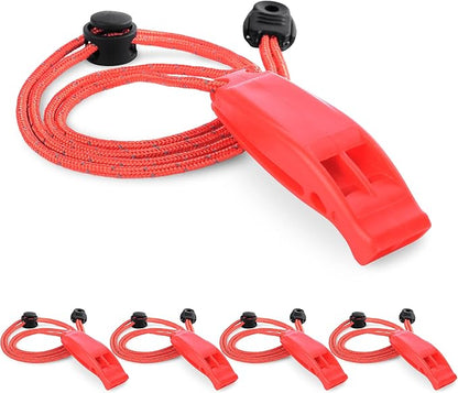 4 Pack Emergency Whistles with Adjustable Reflective Lanyard, Shrill Loud Safety Whistle for Outdoor Survival Hiking Camping Hunting Fishing Kayak Life Vest Jacket Boating Rescue Signaling (Red)