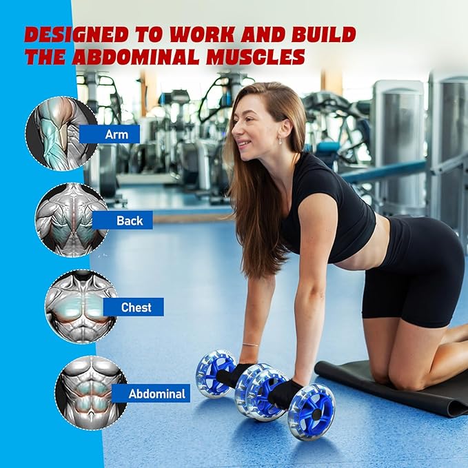 Twin-wheel Fitness Roller, Abdominal Strengthening Device for Men And Women, Blue, 7. 87 X 5. 51 X 5. 51 Inch