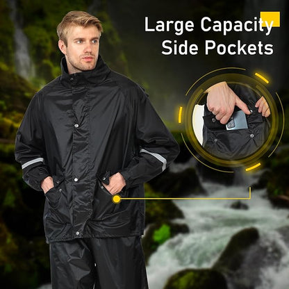 Classic Rain Suits for Men Waterproof Durable Rain Gear with Reflective Strip Rain Jacket Pants for Golf Camping