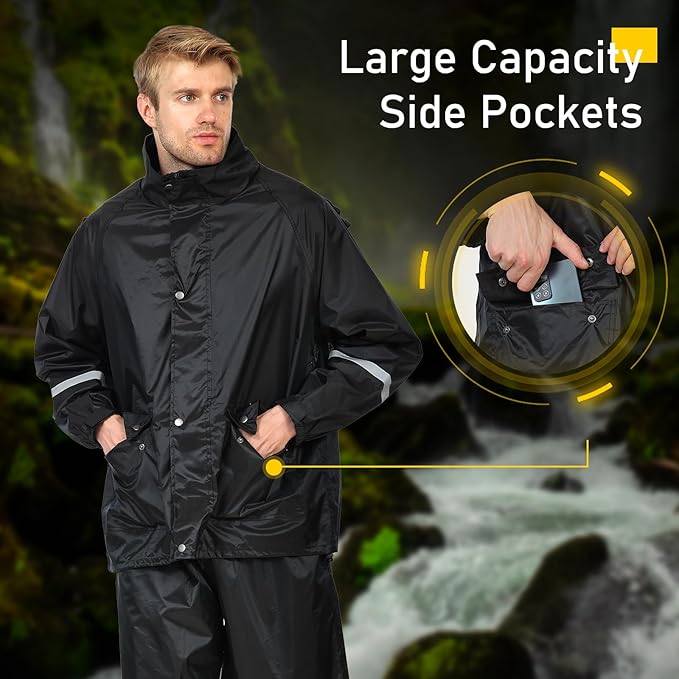Classic Rain Suits for Men Waterproof Durable Rain Gear with Reflective Strip Rain Jacket Pants for Golf Camping