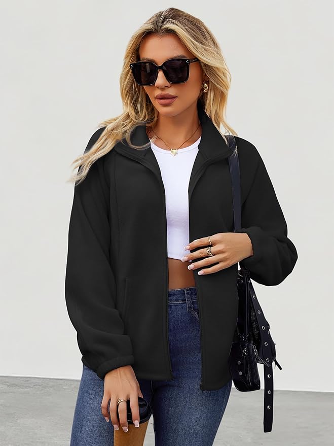 Womens Zip Up Fleece Jacket With 6 Pockets Casual Long Sleeve Fall Winter Fashion Outfits Clothes 2025
