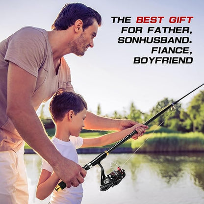 6.89ft Fishing Rod and Reel Combo, 2PCS Telescopic Carbon Fiber Fishing Rod, Spinning Reels *2, Fishing Line *2, Fishing Hooks Bait Set, Portable Fishing Pole Set with Carrier Bag