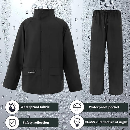 Rain Suit For Men & Women Waterproof Heavy Duty Rain Gear Reflective Jacket for Fishing Outdoor Work Raincoats