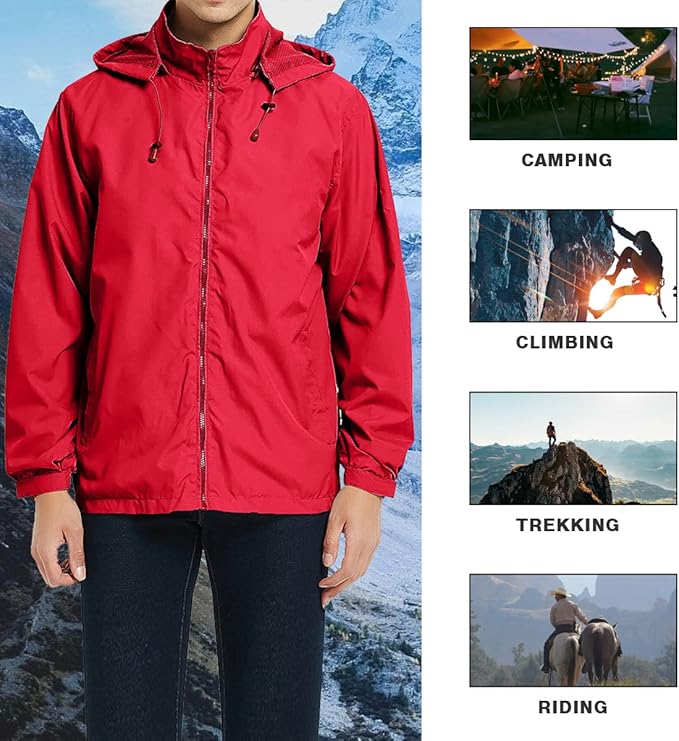 Mens Lightweight Windbreaker Jacket Waterproof Rain Jacket with Hood Soft Shell Jacket