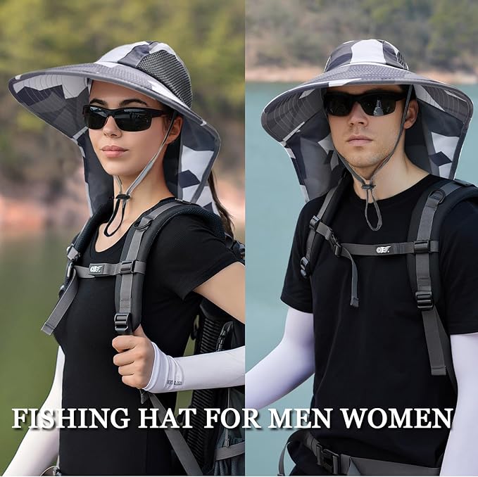 Sun Hat for Men Women with Neck Flap,UPF 50+ UV Protective Hiking Fishing Hats,Wide Brim Sun Hat for Women&Men