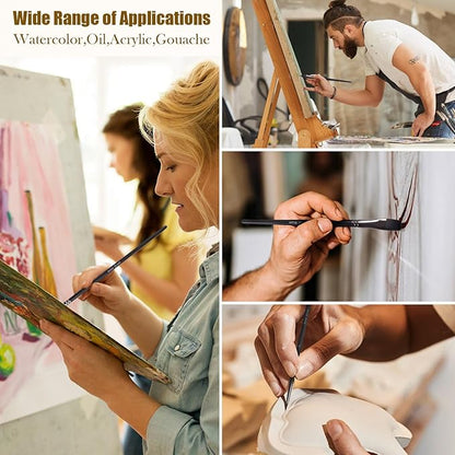 Watercolor Paint Brush Set,12Pcs Professional Paint Brushes for Acrylic Painting,Soft Synthetic Fine Hair Oil Paint Brushes,Flat,Round, Cat's Tongue,Liner for Detail Painting and Art Painting