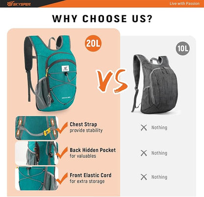 SKYSPER 15L/20L Foldable Hiking Backpack Lightweight Packable Travel Daypack with Chest Strap Small Folding Pack for Walking