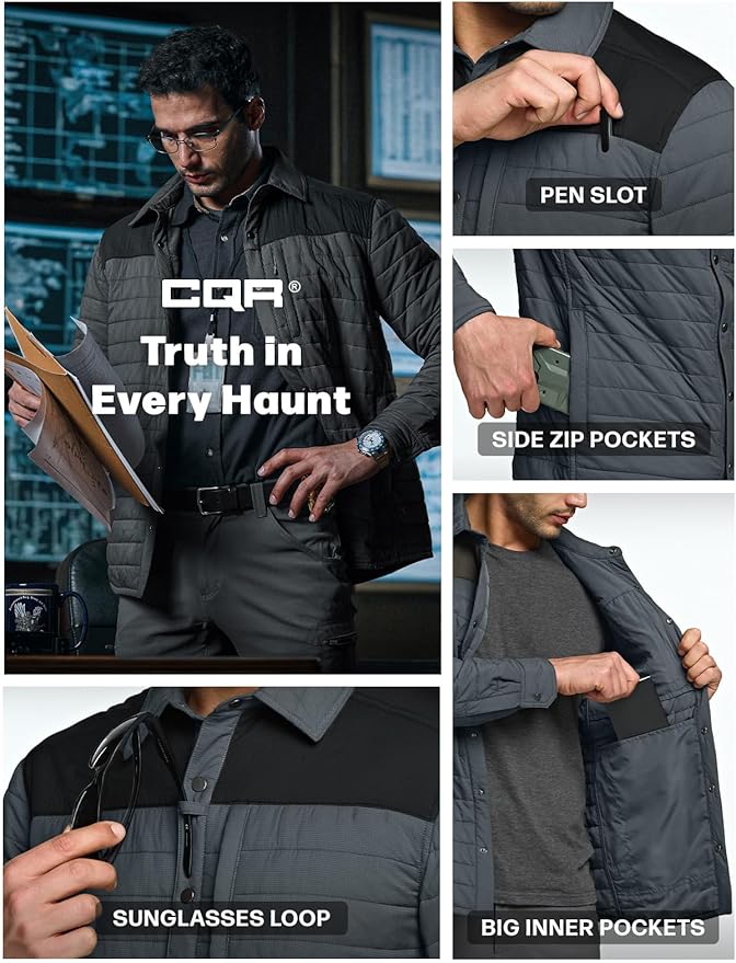 CQR Men's Lightweight Insulated Jacket, Windproof Packable Water Resistant Warm Active Coat for Hiking Work Outdoor Tactical