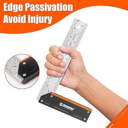 10Inch Woodworking Square Ruler and T-Bevel Gauge Set - 1/16" Precision,Sliding T-Bevel and T Measurements Ruler, Aluminum Handle Carpenter Square Layout Tool for Woodworking -Imperial…