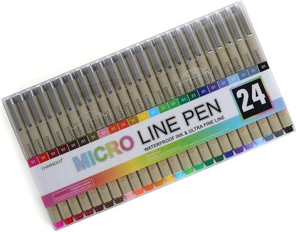 01 Micro Pen, Fine Point Pen with 24 Colors, Waterproof Archival Ink, 0.25mm Fineliner Ink Pens for Artist Illustration, Sketching, Anime, Manga, Technical Drawing and Scrapbooking