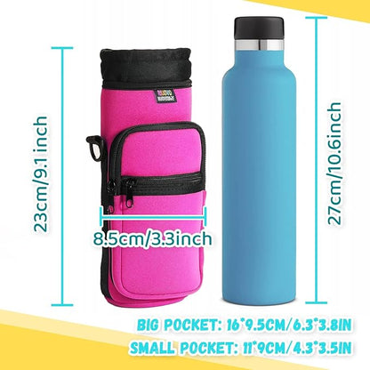 Nuovoware Water Bottle Carrier Bag,25oz/40oz/64oz Bottle Pouch Holder,Adjustable Shoulder Hand Strap 2 Pocket Sling Neoprene Sleeve Sports Accessories for Hiking Travelling Camping