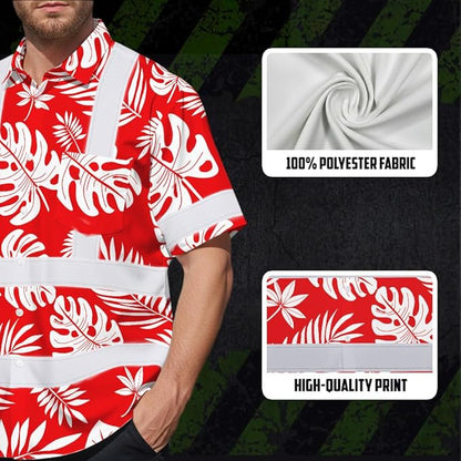 High Visibility Hawaiian Shirt for Men Tropical Shirts Custom Name Floral Outfit Reflective Safety Workwear