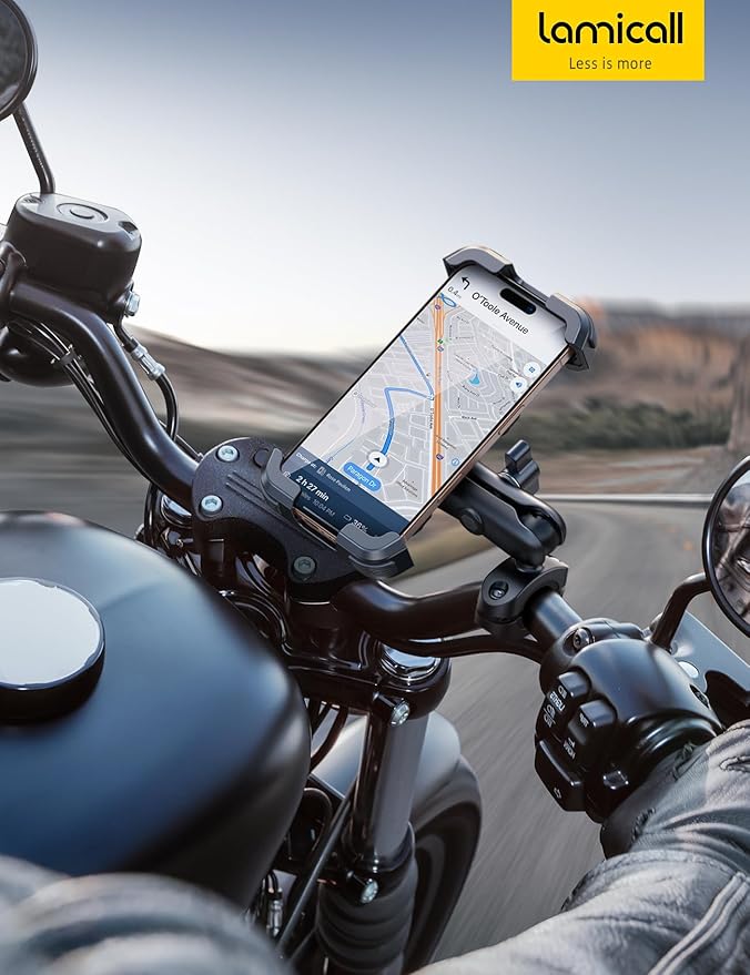 Lamicall Motorcycle Phone Mount Holder - [Dual Vibration Dampener] [Metal Adjustment Arm] Motorcycle Cell Phone Holder, Bike Handlebar Phone Mount, for iPhone 16 15 14 Pro Max, 4.7-6.7" Phones, Green