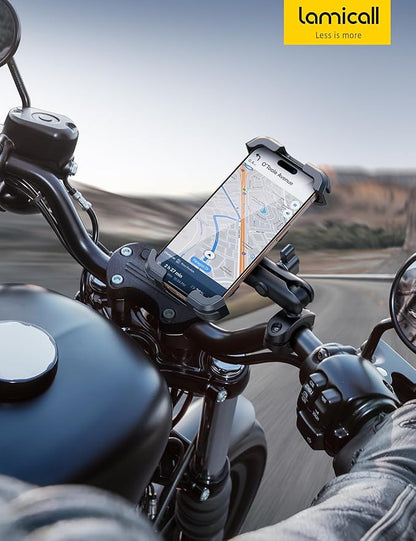 Lamicall Motorcycle Phone Mount Holder - [Dual Vibration Dampener] [Metal Adjustment Arm] Motorcycle Cell Phone Holder, Bike Handlebar Phone Mount, for iPhone 16 15 14 Pro Max, 4.7-6.7" Phones, Green