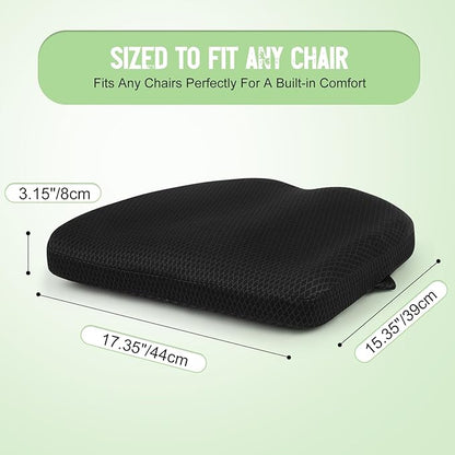 Air Fiber Office Chair Cushion - Ergonomic Seat Cushion for Orthopedic Coccyx, Relief Hip & Back Support - Doctor Recommended Cushion for Long Sitting Worker Driver & Handicapped (Black)