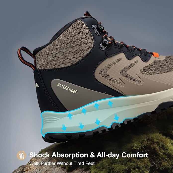 Men's Waterproof Hiking Boots Lightweight Comfortable Breathable Outdoor All-Terrain Trekking Ankle Boots