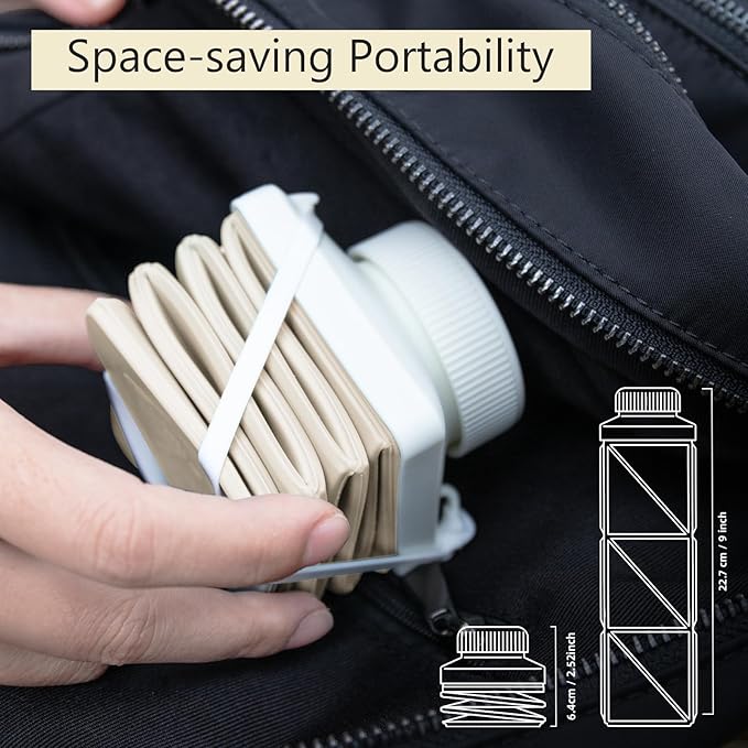 24oz Collapsible Water Bottles–Food-Grade,BPA-Free,Leakproof,Lightweight,Foldable Design Perfect For Travel,Hiking,Camping,Gym,Sports Bottle,Reusable Compact,Ideal Hydration Companion Beige