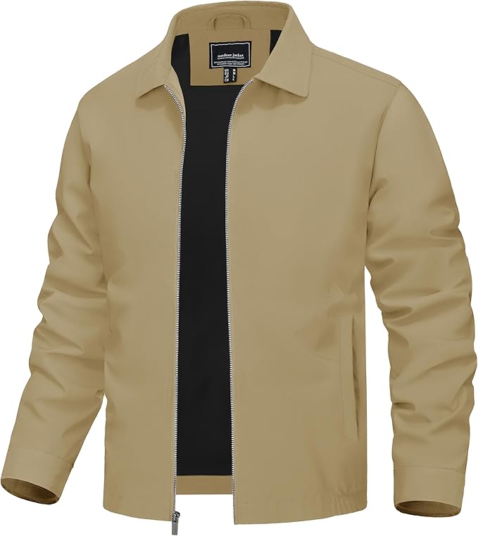 TACVASEN Mens Lightweight Windbreaker Full Zip Up Laydown Collar Jackets Light Casual Coat with Zip Pockets
