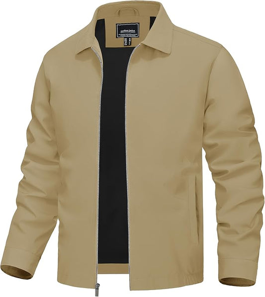 TACVASEN Mens Lightweight Windbreaker Full Zip Up Laydown Collar Jackets Light Casual Coat with Zip Pockets