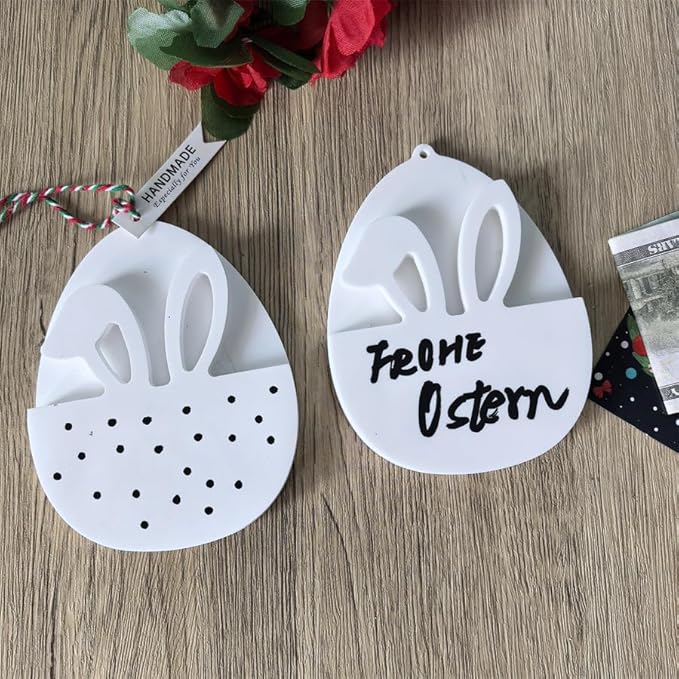 Silicone Molds for Easter Bunny Money & Card Holder, 2-Piece Set with Rabbit Ear Egg Design for Plaster of Paris and Resin, Reusable DIY Craft for Holiday Table Decor, Spring Centerpiece & Gifts