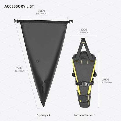 Rhinowalk Waterproof Bicycle Saddle Bag Large Capacity Bike Bag Under Seat Bag 14L Rainproof Mountain Road Bike Seat Bag Bicycle Bag Professional Cycling Accessories-Black&Yellow