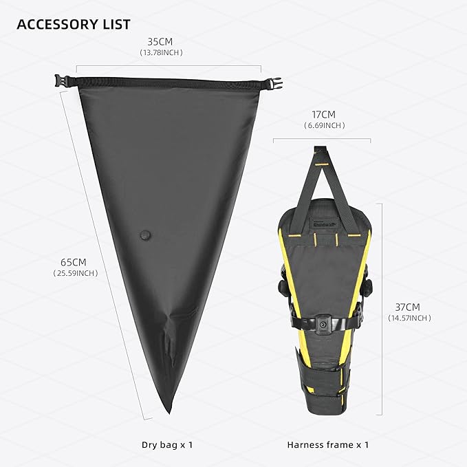 Rhinowalk 14L Waterproof Hardshell Bike Saddle Bag – Two-Piece Rear Seat Bag, Tear-Resistant, No-Screw Installation, Fits Most Bikes-(Yellow+black)