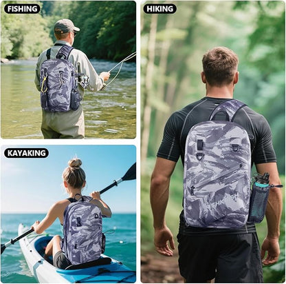 THKFISH IPX8 Waterproof Fishing Backpack with Rod Holder, Lightweight Fishing Sling Bag, Move Freely Fish Gifts for Men