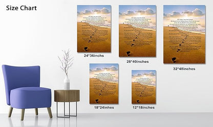 Footprints in the Sand Canvas Prints Wall Art, Footprints in the Sand Wall Art Decor, Inspirational Christian Poem Wall Poster Gift, Beach Picture Wall Art for Living Room Beach Office 32"Wx48"HInches
