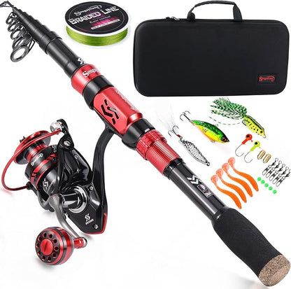 Sougayilang Fishing Pole with Spinning Reel Portable Fishing Rod Reel Combos