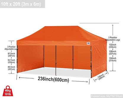 ABCCANOPY Heavy Duty Easy Pop up Canopy Tent with Sidewalls 10x20, Orange