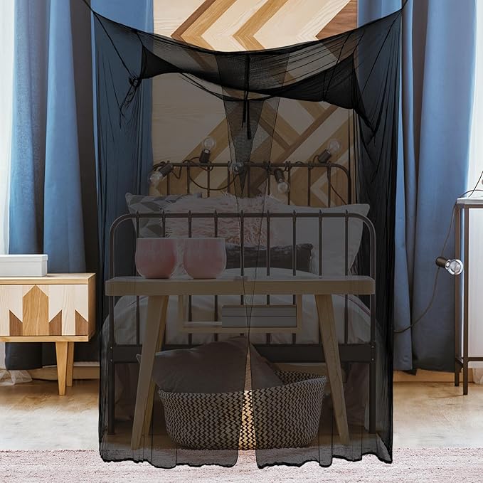 Tranqun 2 Pcs Mosquito Netting for Patio, Ultra Large Mosquito Net for Bed with 2 Side Openings 16 Hanging Loops for Camping Home Outdoor Travel Dormitory Decor(Black,75 x 36 x 59 Inch)