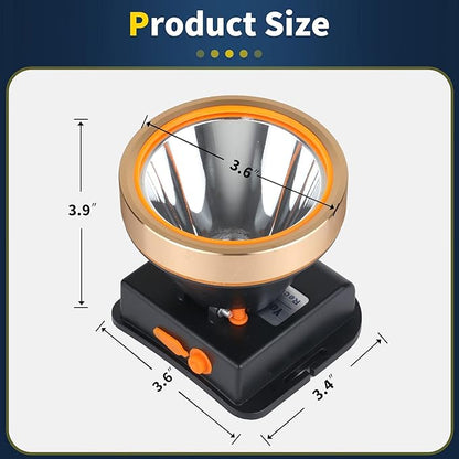 Super Bright Coon Hunting Light, Rechargeable LED Headlamp with 2 Light Modes, Waterproof Adjustable Hard Hat Headlight, Gold Miner Style Torch for Hunting, Fishing, Hiking, Camping, Outdoor Adventure