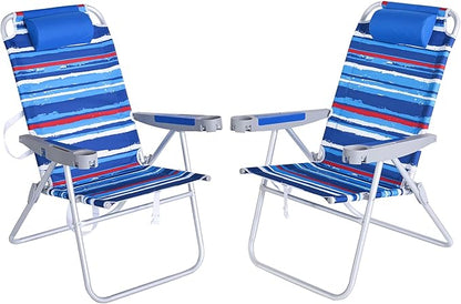 SUNNYFEEL 17" Tall Oversized Beach Chairs 2 Pack for Adults Heavy Duty 500 LBS, 5 Position, Portable High Folding Camping Chair with Cup Holder for Outdoor/Lawn/Trip, Foldable Sand Chairs for Adults
