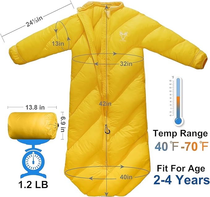 T40 Toddler Sleeping Bags Boys Girls |Ages 2-4| Puffy Kids Sleeping Bag Camping Sleepovers |up to 46 in| Lightweight Compact Comfort for Indoor Outdoor | Machine Washable (Autumn)