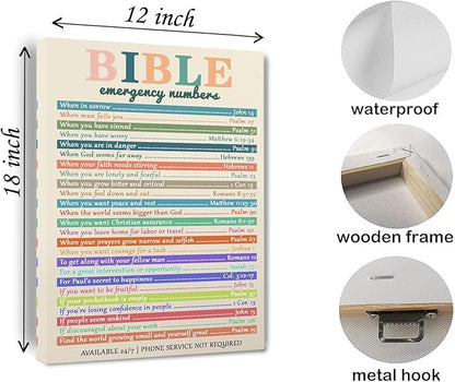 Bible Emergency Numbers Canvas Wall Art Christian Wall Decor Print Vintage Inspirational Faith Art for Living Room, Office, Church, or Room Framed 12 * 18 Inch