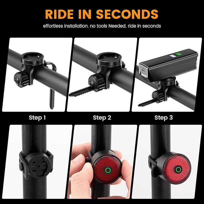 Bike Light for Night Riding, 2000LM Bike Headlight and Taillight Set with Brake Sensing, 4500mAh USB Rechargeable Waterproof Bicycle Light Set Features Daytime Running Light Mode,Perfect for Adult