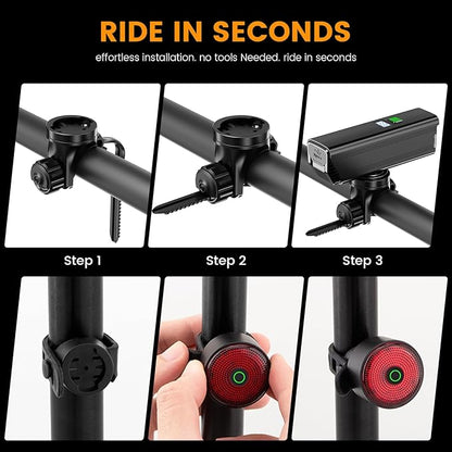 Bike Light for Night Riding, 2000LM Bike Headlight and Taillight Set with Brake Sensing, 4500mAh USB Rechargeable Waterproof Bicycle Light Set Features Daytime Running Light Mode,Perfect for Adult