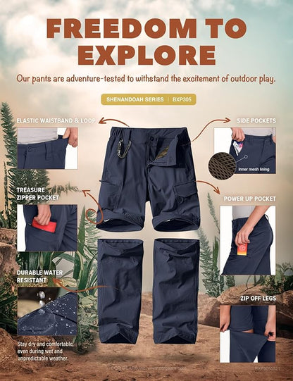 CQR Kids Youth Hiking Cargo Pants, UPF 50+ Quick Dry Convertible Zip Off Pants, Outdoor Camping Pants