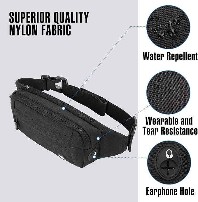 WATERFLY Fanny Pack Waist Bag: Small Hip Pouch Bum Bag Fannie Pack Phanny Fannypack Waistpack Bumbag Beltbag Sport Slim Fashionable for Jogging Hiking Hiker Woman Man