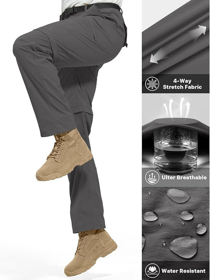 FREE SOLDIER Men's Outdoor Convertible Hiking Pants with Belt Lightweight Quick Dry Tactical Cargo Pants Nylon Spandex