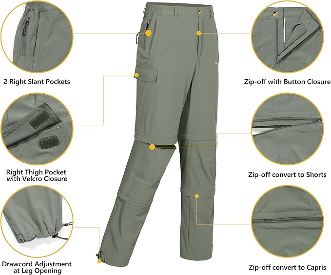 Little Donkey Andy Men's Stretch Convertible Pants, Zip-Off Quick-Dry Hiking Pants, UV Protection, Lightweight