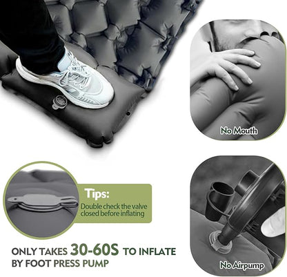 Camping Sleeping Pad, Ultralight Camping Mat with Pillow Built-in Foot Pump Inflatable Sleeping Pads Compact for Camping Backpacking Hiking Traveling Tent
