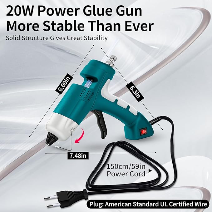 20W Hot Glue Gun with 30PCS Premium Glue Sticks, High Temp 90S Fast Heating Hot Melt Gun with Adjustable Glue Output Device for Crafting,Home Repairs,School DIY Projects (Blue)