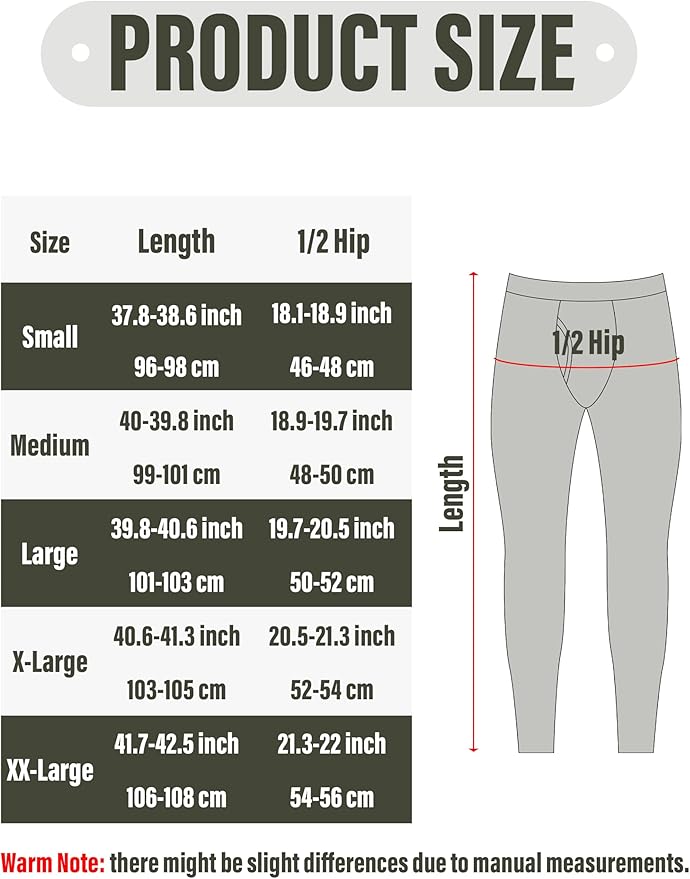 URATOT Men's Thermal Underwear Bottom Fleece Long Johns for Men Soft Warm Base Layer Thermal Pants for Cold Weather