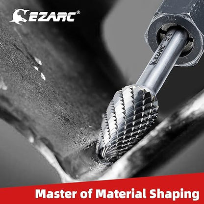 EZARC Tungsten Carbide Rotary Burr Bit, SF-5 Double Cut Carbide Burr 1/4" Shank Die Grinder Cutting Burrs Bit for Metal Working & Sturdy Storage Case