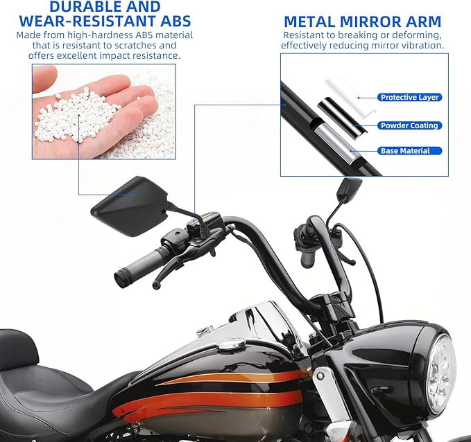 DREAMIZER Universal Motorcycle Mirrors for Handlebars 2PCS Black ATV Mirrors for Handlebars Compatible with Scooter Moped Sportsman Dirt Bike Cruiser 4 wheeler and More